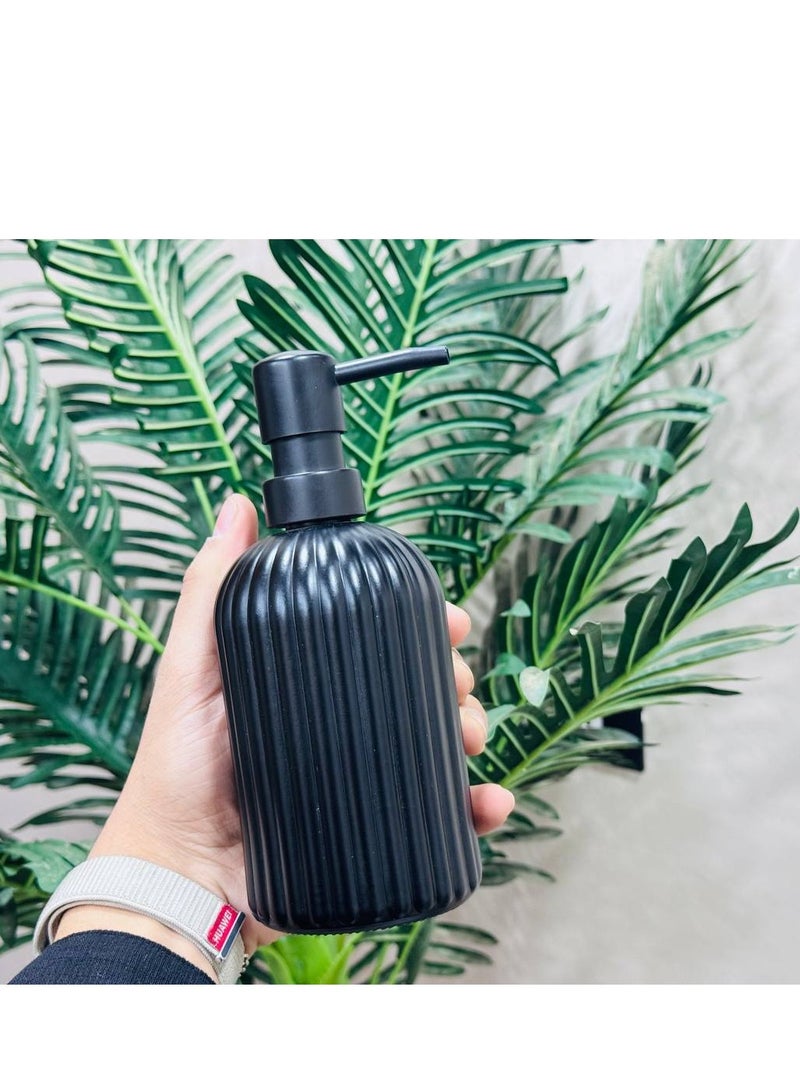 Matte Black Glass Soap Dispenser with Pump - Vertical Stripe Hand Soap Dispenser - Image 1