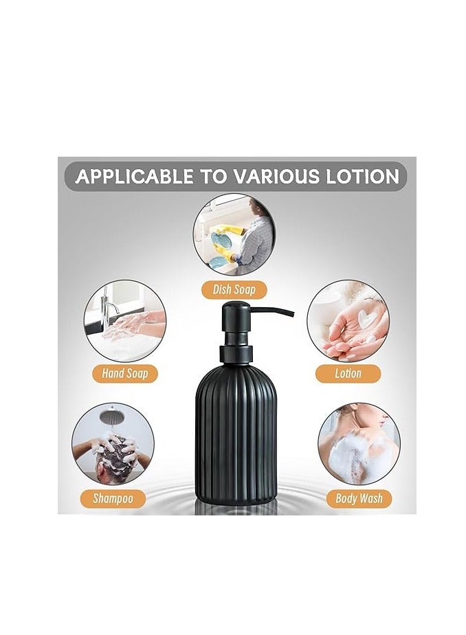 Matte Black Glass Soap Dispenser with Pump - Vertical Stripe Hand Soap Dispenser - Image 2