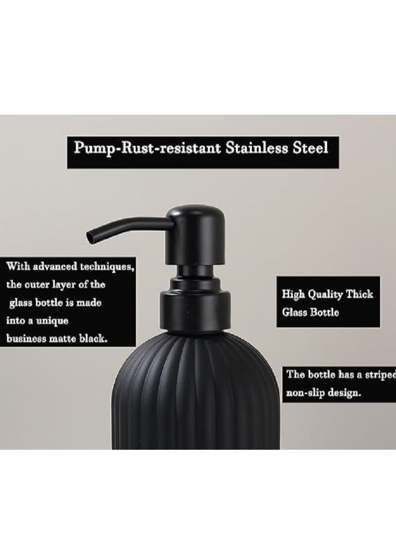 Matte Black Glass Soap Dispenser with Pump - Vertical Stripe Hand Soap Dispenser - Image 4