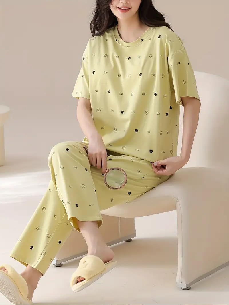 Celary Korean Style Women’s Night Suit|| Cute Printed Pajama Set ||Half Sleeve Top & Pants|| Soft Cotton Loungewear||Winter Night Suit - Image 4
