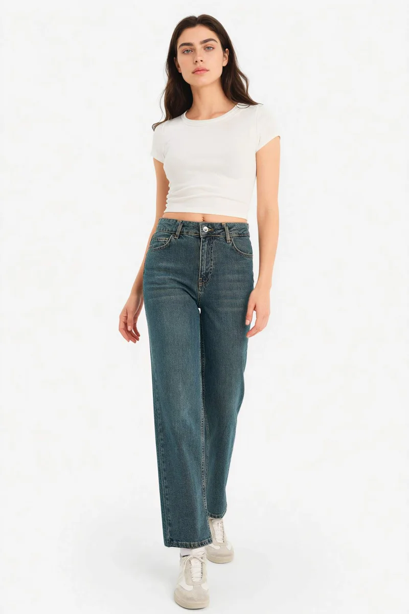 ديفاكتو Comfort Straight Normal Waist Ankle Length Washed Jeans