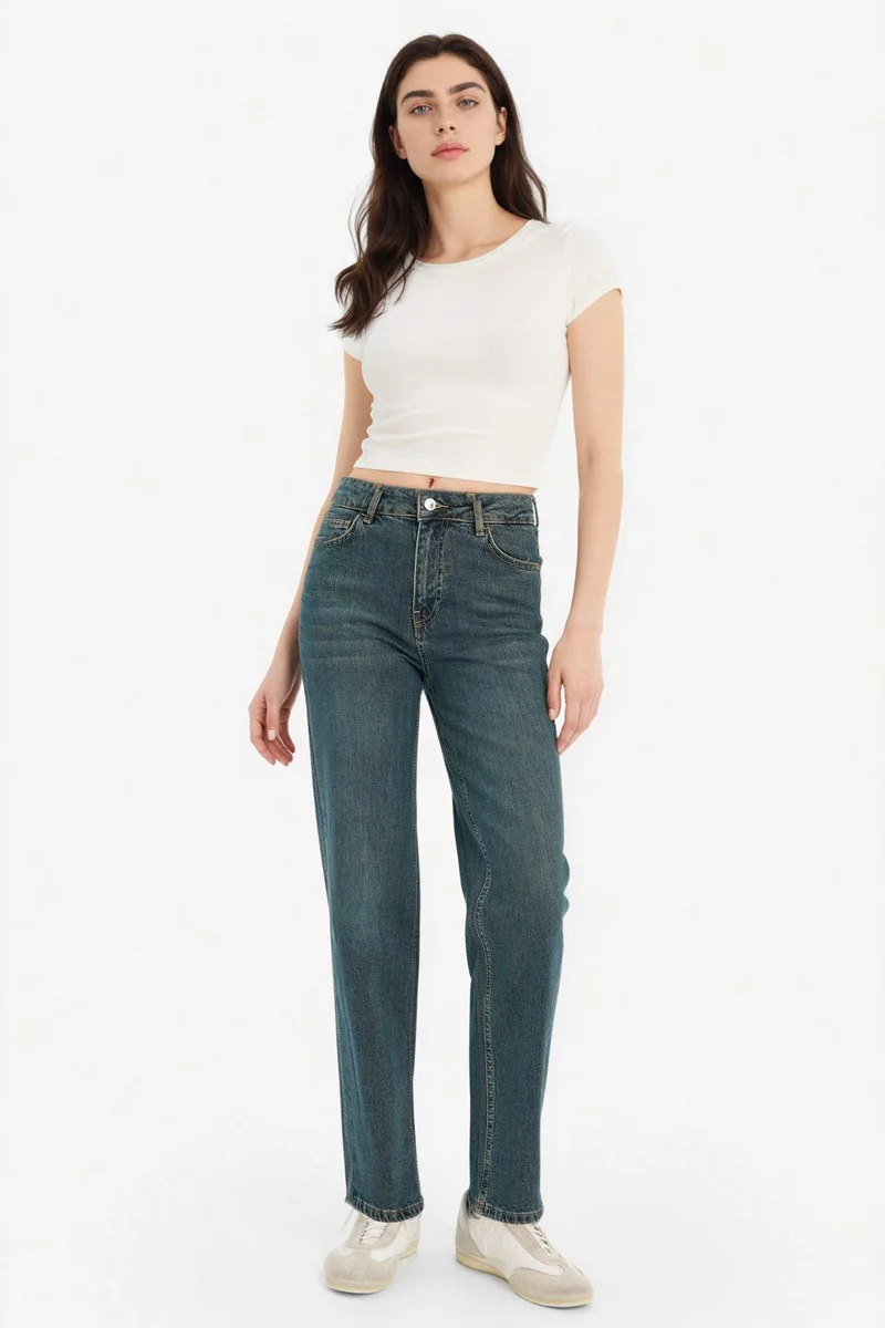 ديفاكتو Comfort Straight Normal Waist Ankle Length Washed Jeans
