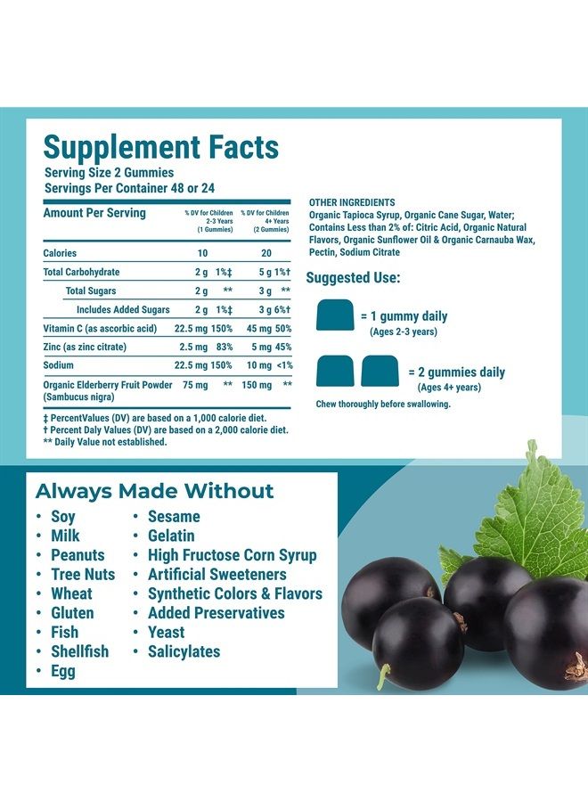 Hyland's Naturals Kids Organic Elderberry Plus Gummies, Organic Black Elderberry with ZINC and Vitamin C, Immune Support for Children, 48 Vegan Gummies - Image 2