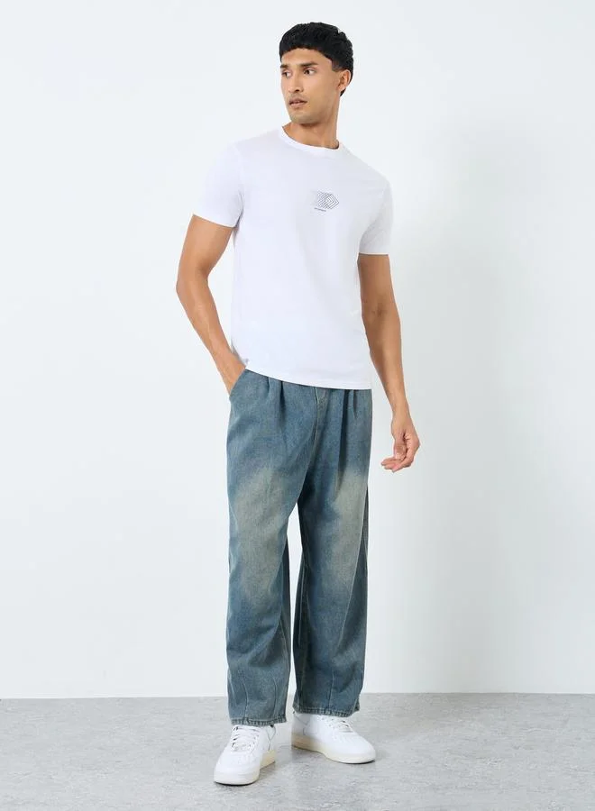 Styli Styli Mid Rise Loose Fit Jeans with Drawcord