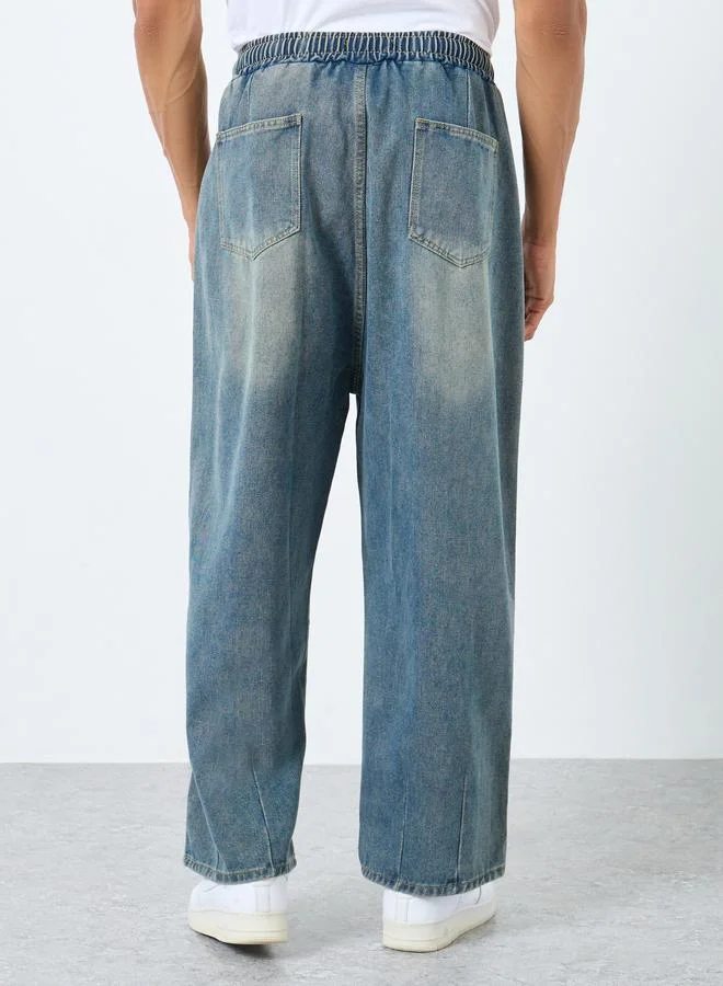 Styli Styli Mid Rise Loose Fit Jeans with Drawcord