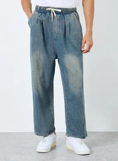 Styli Styli Mid Rise Loose Fit Jeans with Drawcord