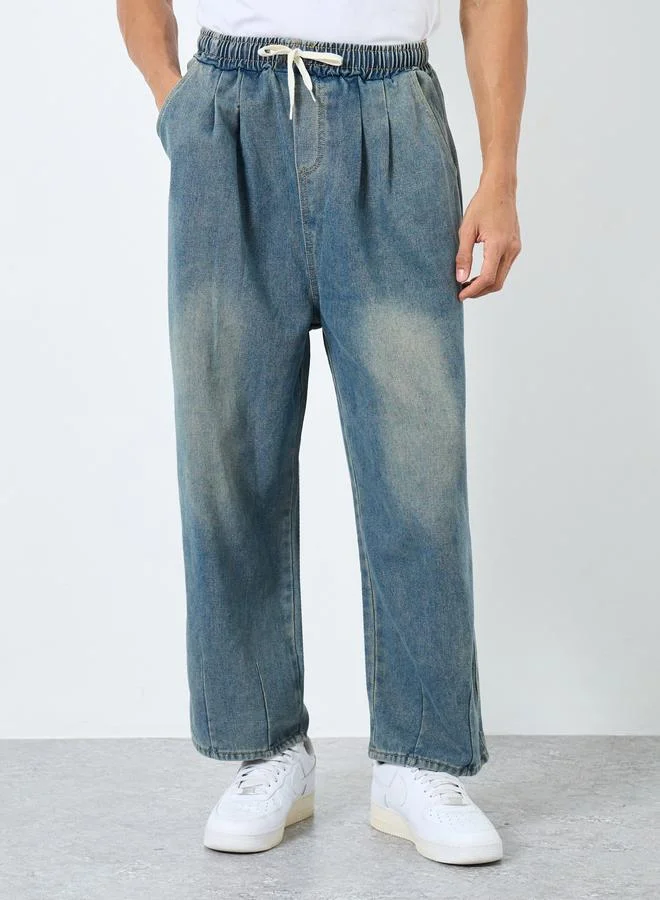 Styli Styli Mid Rise Loose Fit Jeans with Drawcord