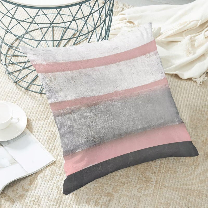 AEIOAE Pink Grey Pillow Covers 18x18 Set of 2 Beige Abstract Art Painting Striped Decorative Throw Pillow Covers Cotton Square Modern Cushion Case for Home Couch Sofa Outdoor - Image 5