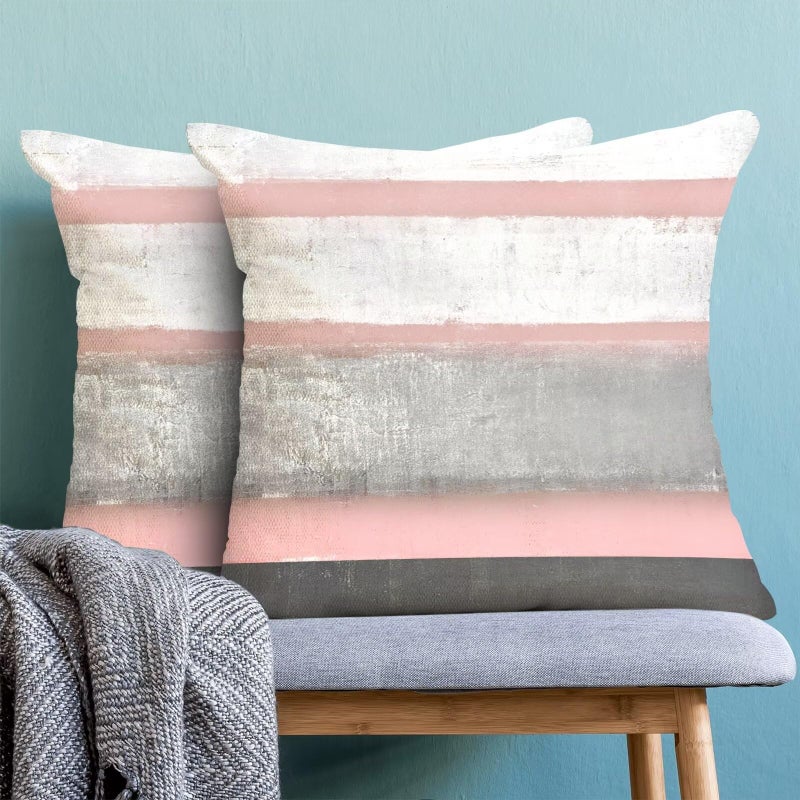 AEIOAE Pink Grey Pillow Covers 18x18 Set of 2 Beige Abstract Art Painting Striped Decorative Throw Pillow Covers Cotton Square Modern Cushion Case for Home Couch Sofa Outdoor - Image 4