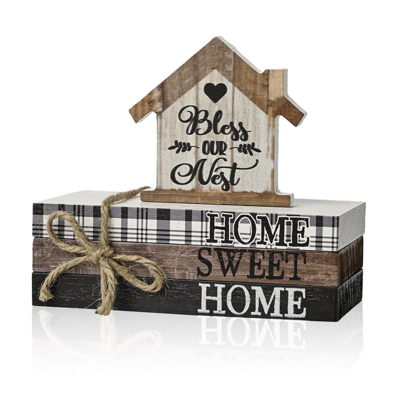 Sm:)e Smile Farmhouse Wooden Tabletop Decor Rustic Home Sweet Home Table Centerpiece, Block Sign Tiered Tray Decoration for Kitchen Shelves Desk Mantel - Image 1