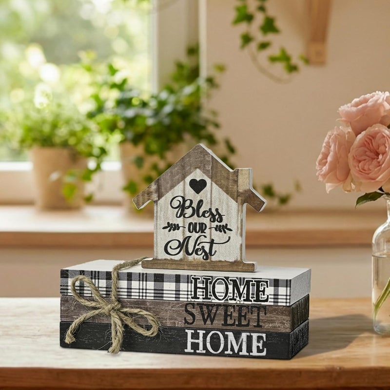Sm:)e Smile Farmhouse Wooden Tabletop Decor Rustic Home Sweet Home Table Centerpiece, Block Sign Tiered Tray Decoration for Kitchen Shelves Desk Mantel - Image 5