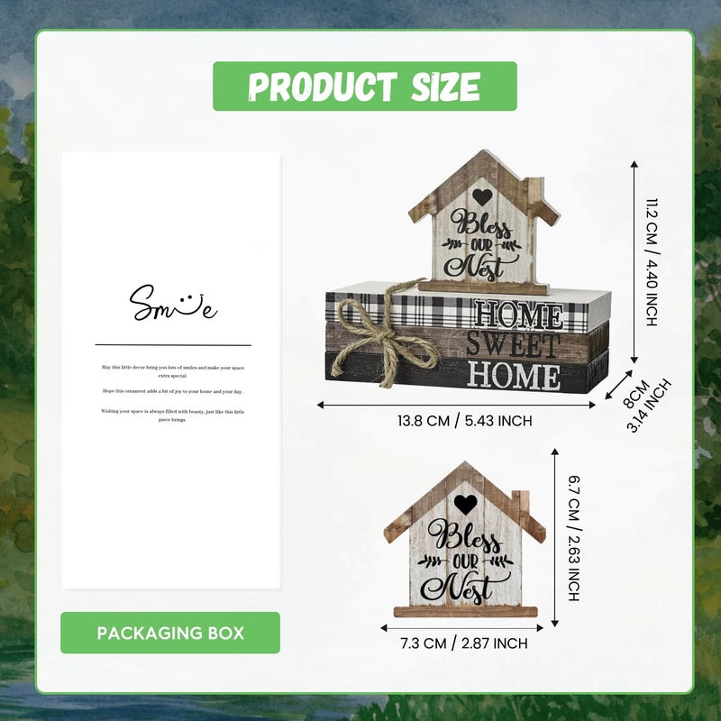 Sm:)e Smile Farmhouse Wooden Tabletop Decor Rustic Home Sweet Home Table Centerpiece, Block Sign Tiered Tray Decoration for Kitchen Shelves Desk Mantel - Image 2
