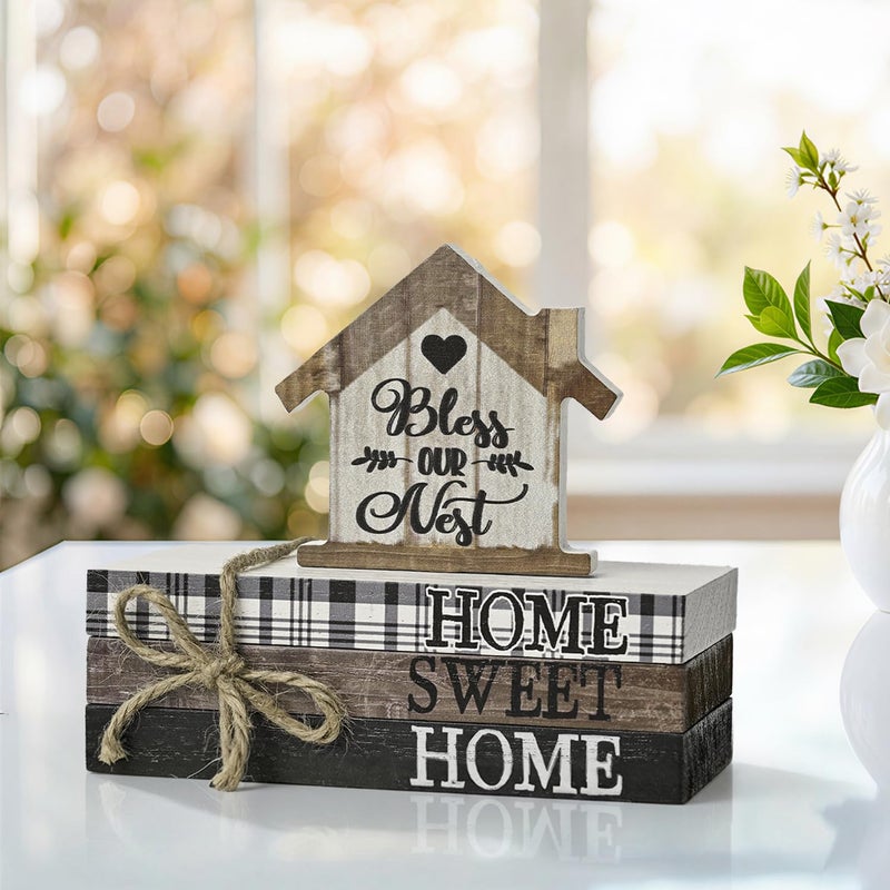 Sm:)e Smile Farmhouse Wooden Tabletop Decor Rustic Home Sweet Home Table Centerpiece, Block Sign Tiered Tray Decoration for Kitchen Shelves Desk Mantel - Image 3