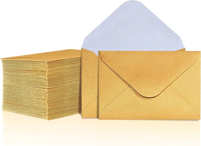 Confetti Gift Card Envelopes - 100pc Mini, Paper Business Card Envelopes, Tiny Envelope Pockets for Small NoteCards, 4 x 2.7 Inches (Gold) - Image 1