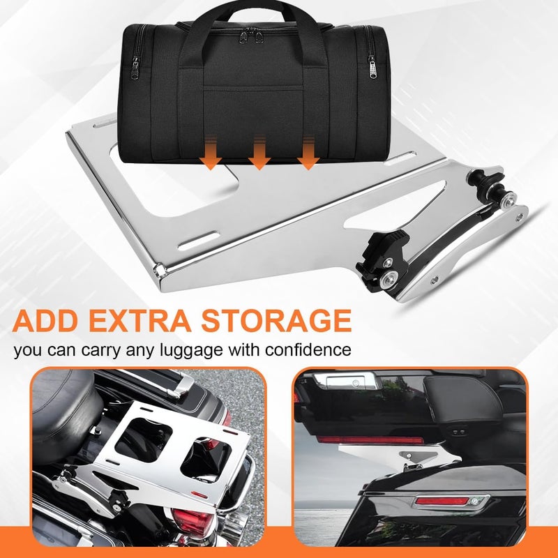 AUFER Chrome Two Up Mounting Bracket Luggage Rack with 4 Point Docking Hardware for Touring Models 2014-2020 - Image 4