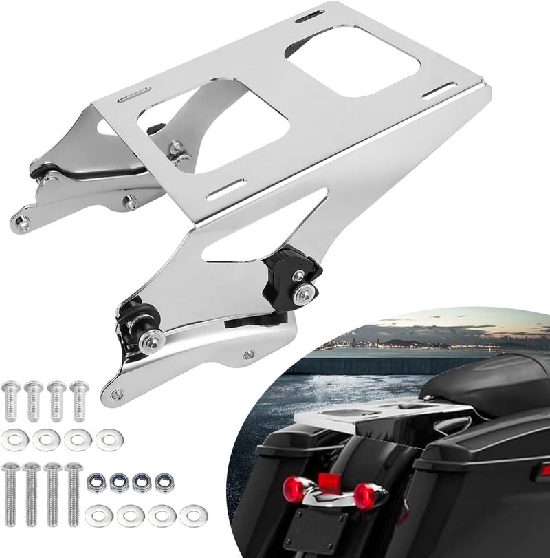 AUFER Chrome Two Up Mounting Bracket Luggage Rack with 4 Point Docking Hardware for Touring Models 2014-2020 - Image 1