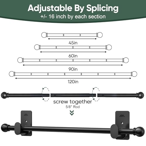 ZNONOX Curtain Rods No Drilling for Windows 30 to 45 Inches,5/8 Inch Diameter No Drill Curtain Rod Set with 3M Adhesive Brackets, Black - Image 4