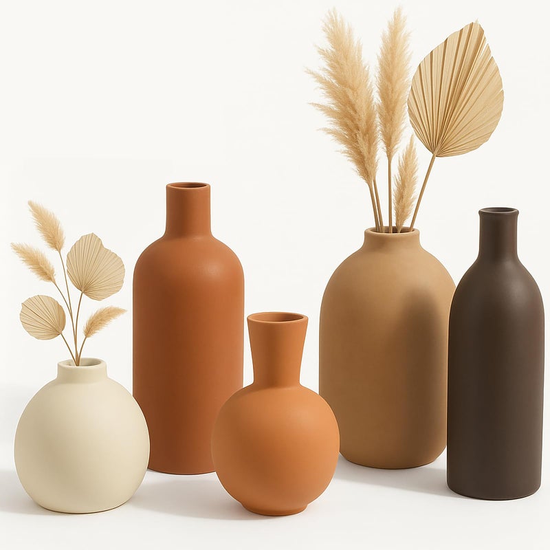 OLACHIKKO Neutral Ceramic Vase Set â€“ 5 Matte Earth-Tone Vases for Japandi, Scandinavian, or Minimalist Home Decor, Table, Entryway, Shelf & Mantel Styling - Image 1