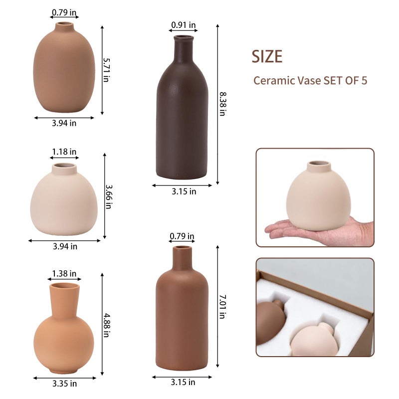 OLACHIKKO Neutral Ceramic Vase Set â€“ 5 Matte Earth-Tone Vases for Japandi, Scandinavian, or Minimalist Home Decor, Table, Entryway, Shelf & Mantel Styling - Image 3