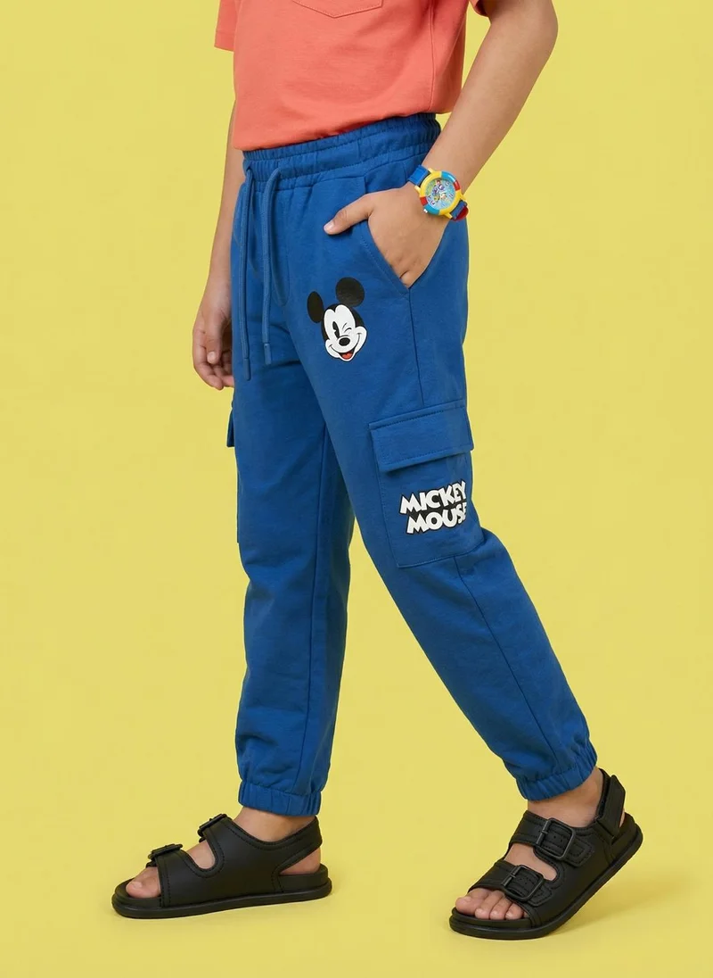 نوتيناتي Nautinati Boys' 100% Cotton Stretchable Disney Mickey Mouse Print Cargo Joggers
