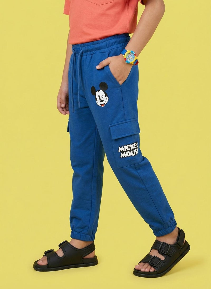 Nautinati Boys' 100% Cotton Stretchable Disney Mickey Mouse Print Cargo Joggers - Image 2