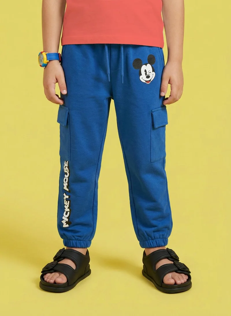 نوتيناتي Nautinati Boys' 100% Cotton Stretchable Disney Mickey Mouse Print Cargo Joggers