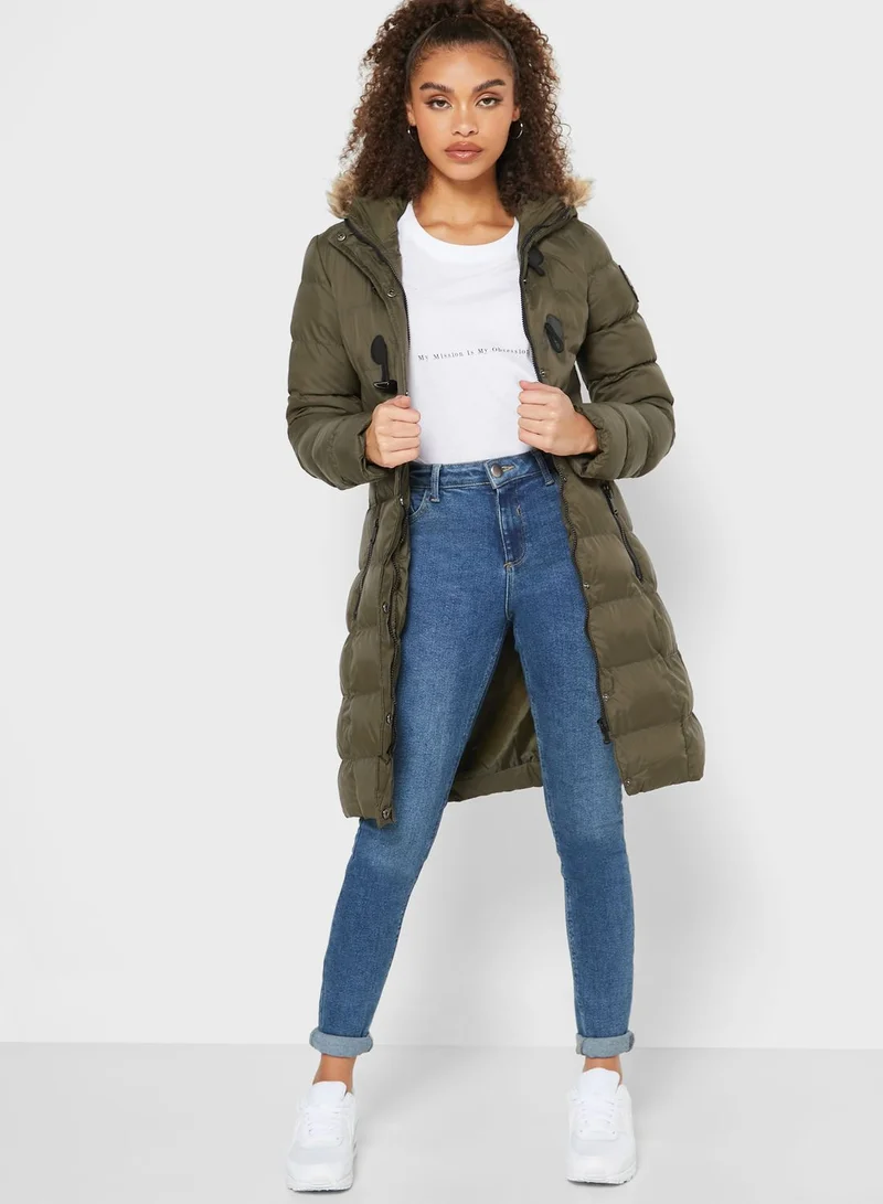 BRAVE SOUL Faux Fur Puffer Coat