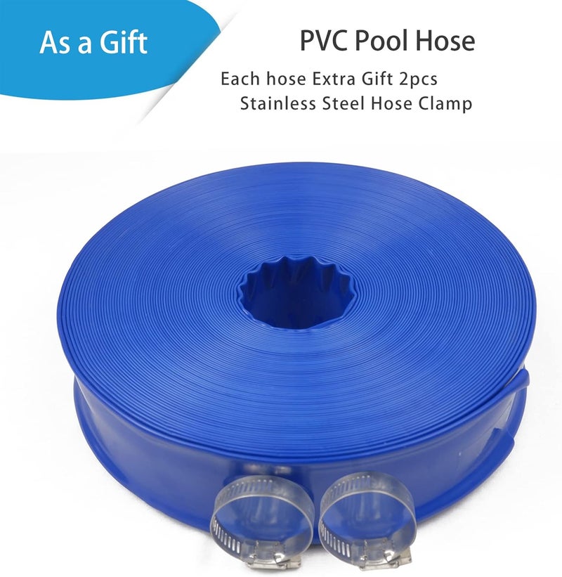 Poolvio 1-1/2" x 100' Professional Blue Backwash Hose with Clamps, General Purpose Reinforced PVC Lay-Flat Water Discharge Hose,for Use While Back-Washing Filters and Draining Pools - Image 2