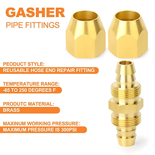 GASHER 10PCS Brass Pneumatic Replacement Fitting, Reusable Hose Splicer Repair Fitting 3/8" Barb x 3/8" Barb（Suitable for 3/8" ID，1/2" OD air hose) - Image 5