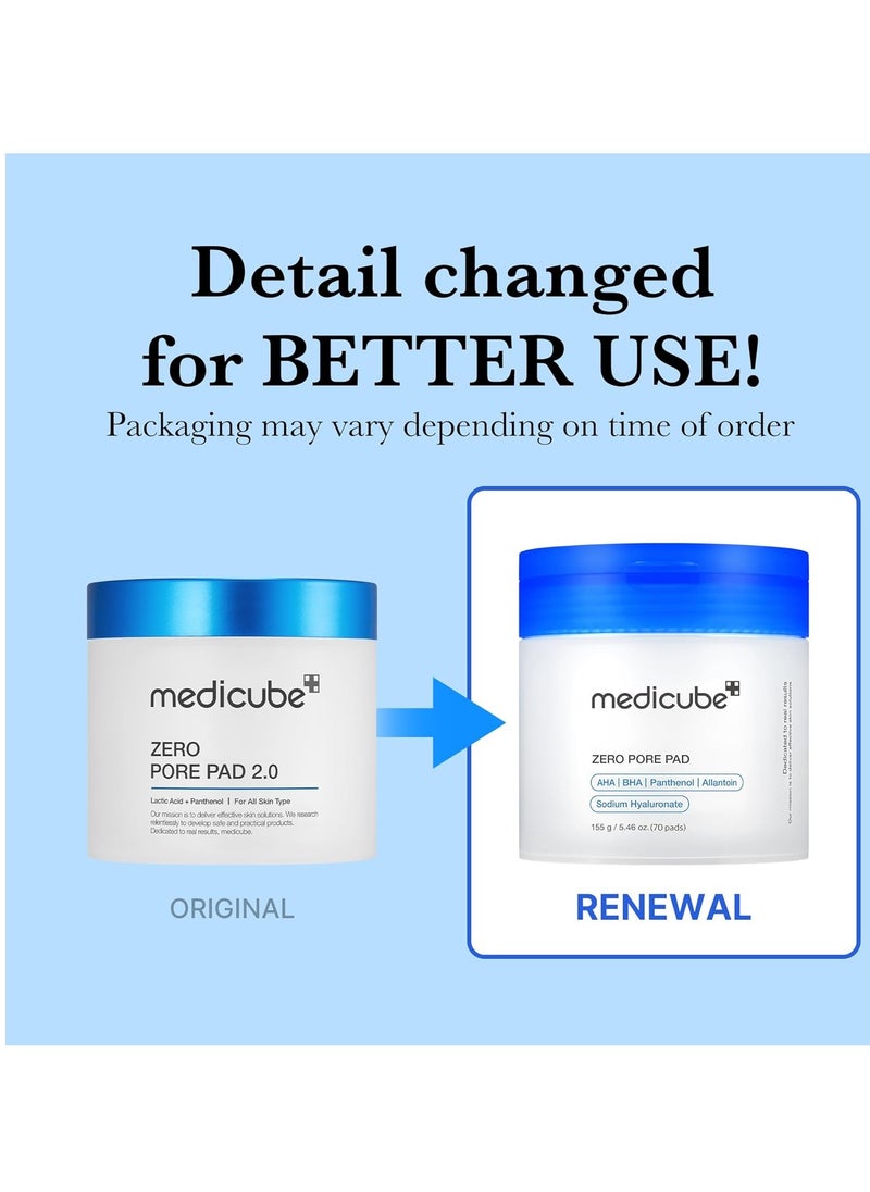 Medicube medicube Zero Pore Pads 2.0, Dual-Textured Facial Toner Pads for Exfoliation and Pore Care with 4.5% AHA Lactic Acid & 0.45% BHA Salicylic Acid, Ideal for All Skin Types, Korean Skin Care (70 Pads)  - Image 2