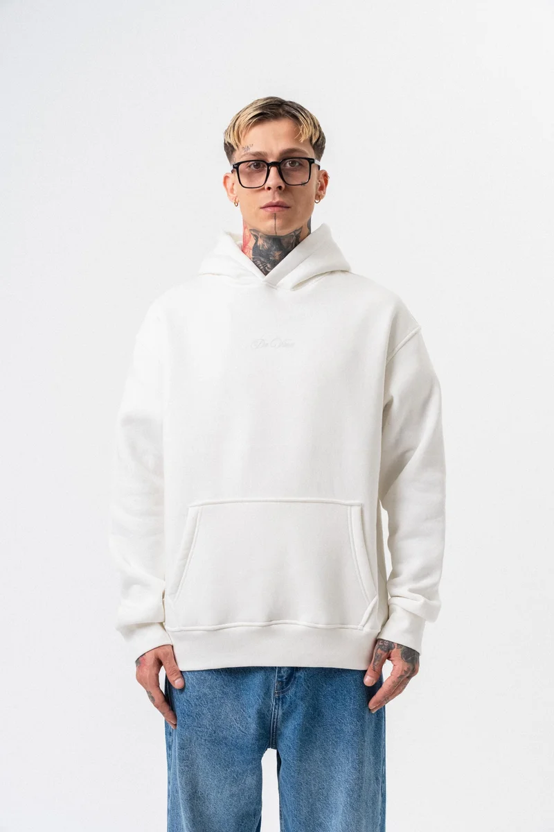 RESPIRE Men's Da Vinci Printed Hooded Oversize Hoodie Ecru