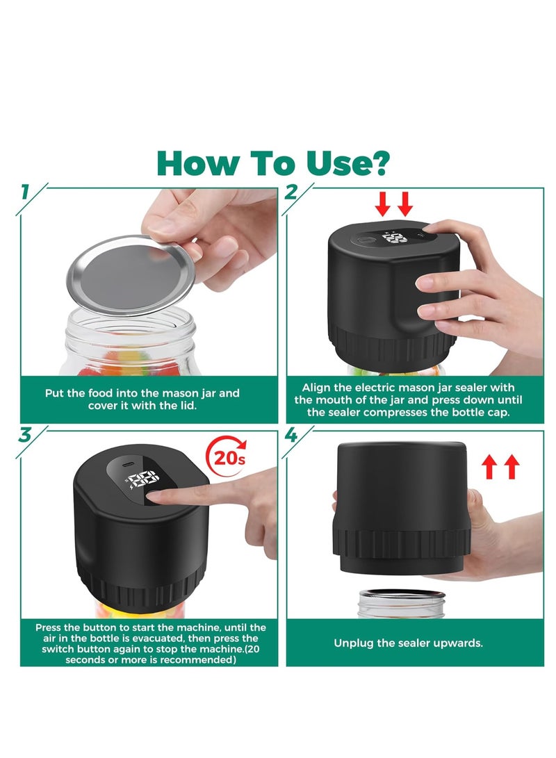 Excefore Electric Mason Jar Vacuum Sealer, Portable Vacuum Sealing Device, Mason Jar Lid Sealer, Electric Jar Sealing Machine, Air Removal for Mason Jars, Time-Saving, Electric Food Preserver With 10 Jar Lids - Image 3