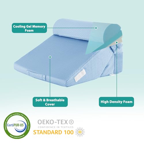 Bedluxe 3Pcs Orthopedic Bed Wedge Pillow Set, Foam Wedge Pillow Post Surgery for Back, Leg and Knee Support, Adjustable 9&12 Inch Folding Triangle Pillow for Sleeping, Acid Reflux, Snoring, Light Blue - Image 5