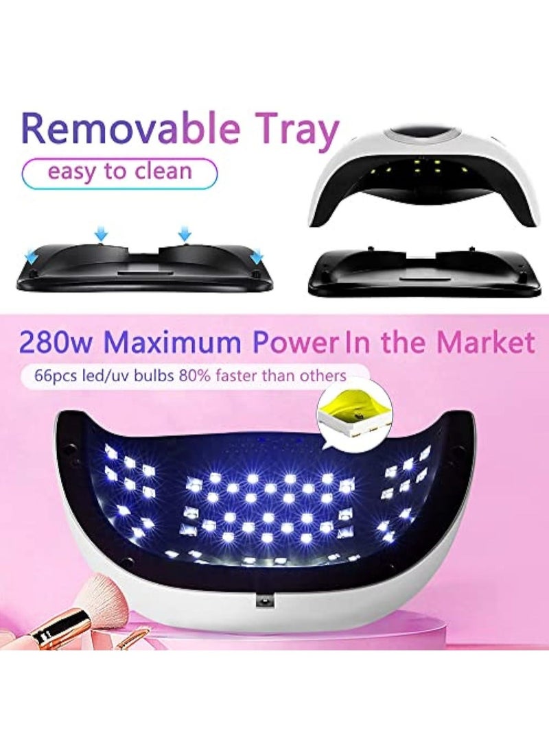 إيفرين مصباح أظافر UV LED مع 66 حبة LED، مجفف أظافر UV بقوة 280 واط لضوء LED ومعالجة جل الأظافر بسرعة، مصباح UV LED للأظافر مع مستشعر تلقائي وشاشة LCD و4 إعدادات للمؤقت، مصباح أظافر احترافي منخفض الحرارة لفن الأظافر في الصالون والمنزل - Image 5