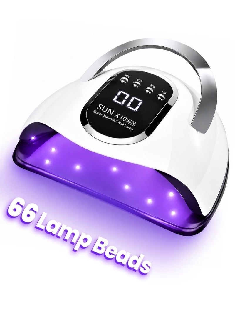 إيفرين مصباح أظافر UV LED مع 66 حبة LED، مجفف أظافر UV بقوة 280 واط لضوء LED ومعالجة جل الأظافر بسرعة، مصباح UV LED للأظافر مع مستشعر تلقائي وشاشة LCD و4 إعدادات للمؤقت، مصباح أظافر احترافي منخفض الحرارة لفن الأظافر في الصالون والمنزل - Image 1
