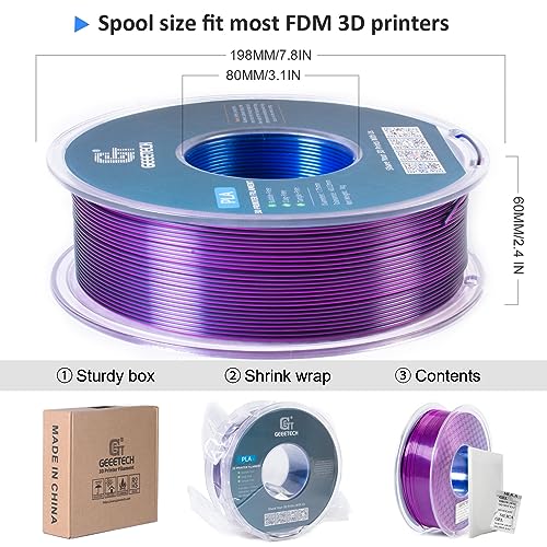 Geeetech Silk PLA Tri Color Filament 1.75mm 3D Printer Filament, Coextrusion Blue Purple Black Tri-Colors Metal-Like Shiny Silk PLA Filament, 1kg (2.2lbs) 1 Spool, Dimensional Accuracy +/- 0.02 mm - Image 5