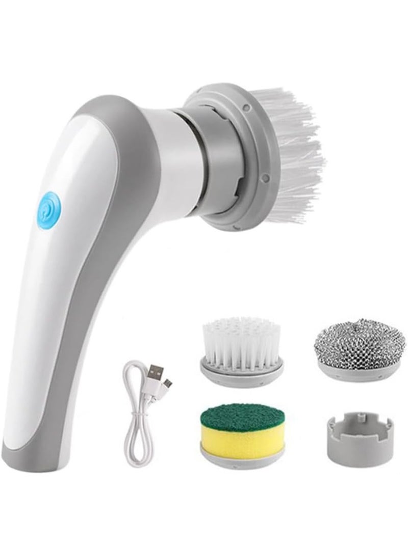 فرشاة تنظيف كهربائية – قابلة لإعادة الشحن ومزودة بـ 3 رؤوس – أداة تنظيف عميق مضادة للماء – أبيض - Image 2