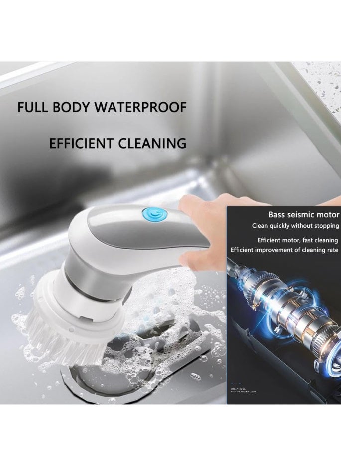فرشاة تنظيف كهربائية – قابلة لإعادة الشحن ومزودة بـ 3 رؤوس – أداة تنظيف عميق مضادة للماء – أبيض - Image 5