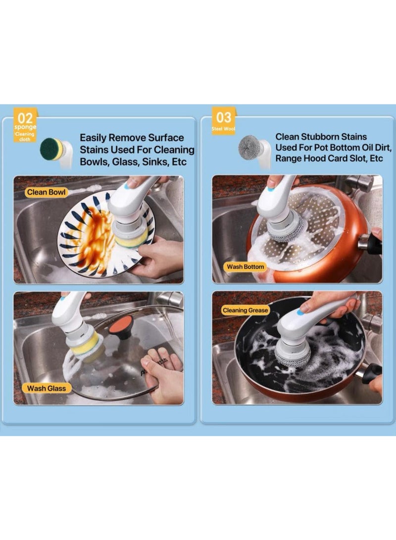 فرشاة تنظيف كهربائية – قابلة لإعادة الشحن ومزودة بـ 3 رؤوس – أداة تنظيف عميق مضادة للماء – أبيض - Image 4