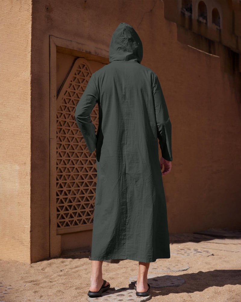 YAOHUOLE Muslim Thobe for Men with Drawing Closure Muslim Caftan Dark Gray XL - Image 4