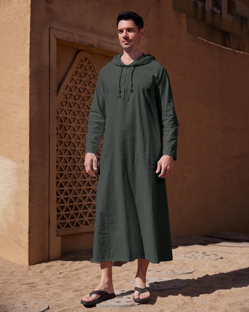 YAOHUOLE Muslim Thobe for Men with Drawing Closure Muslim Caftan Dark Gray XL - Image 2