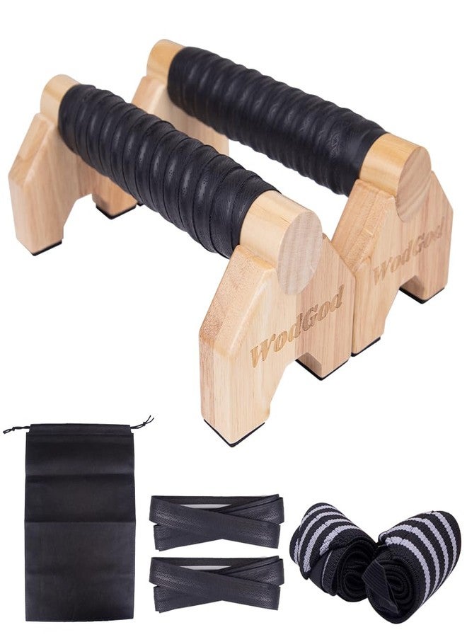WodGod Solid Wood Parallettes Push Up Bars for Home & Gym, Durable Wooden Calisthenics Equipment with Non-Slip Grip, Full Body Strength & Balance Training - Image 1