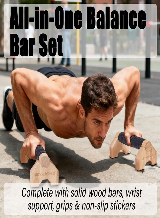 WodGod Solid Wood Parallettes Push Up Bars for Home & Gym, Durable Wooden Calisthenics Equipment with Non-Slip Grip, Full Body Strength & Balance Training - Image 2