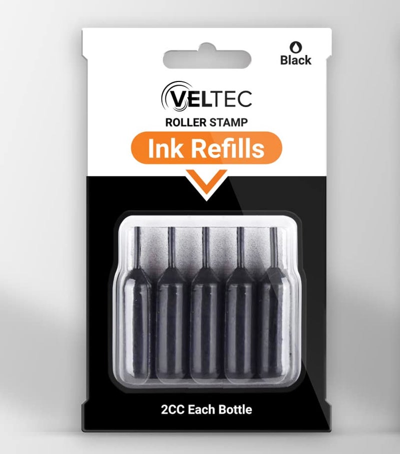 Veltec 5-Pack Ink Refills for Roller Stamps – Black - Image 3