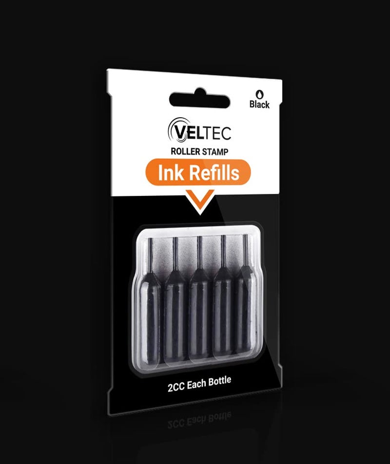 Veltec 5-Pack Ink Refills for Roller Stamps – Black - Image 2