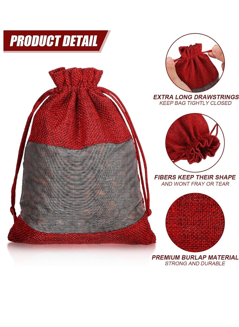 Y&D 10-Pieces 10x14 Cm Linen Burlap Sheer Bag Organza Bag Burlap Bags With Drawstring For Wedding Party Favors Cosmetic Samples Goodies Mesh Pouch (Wine Red)  - Image 3