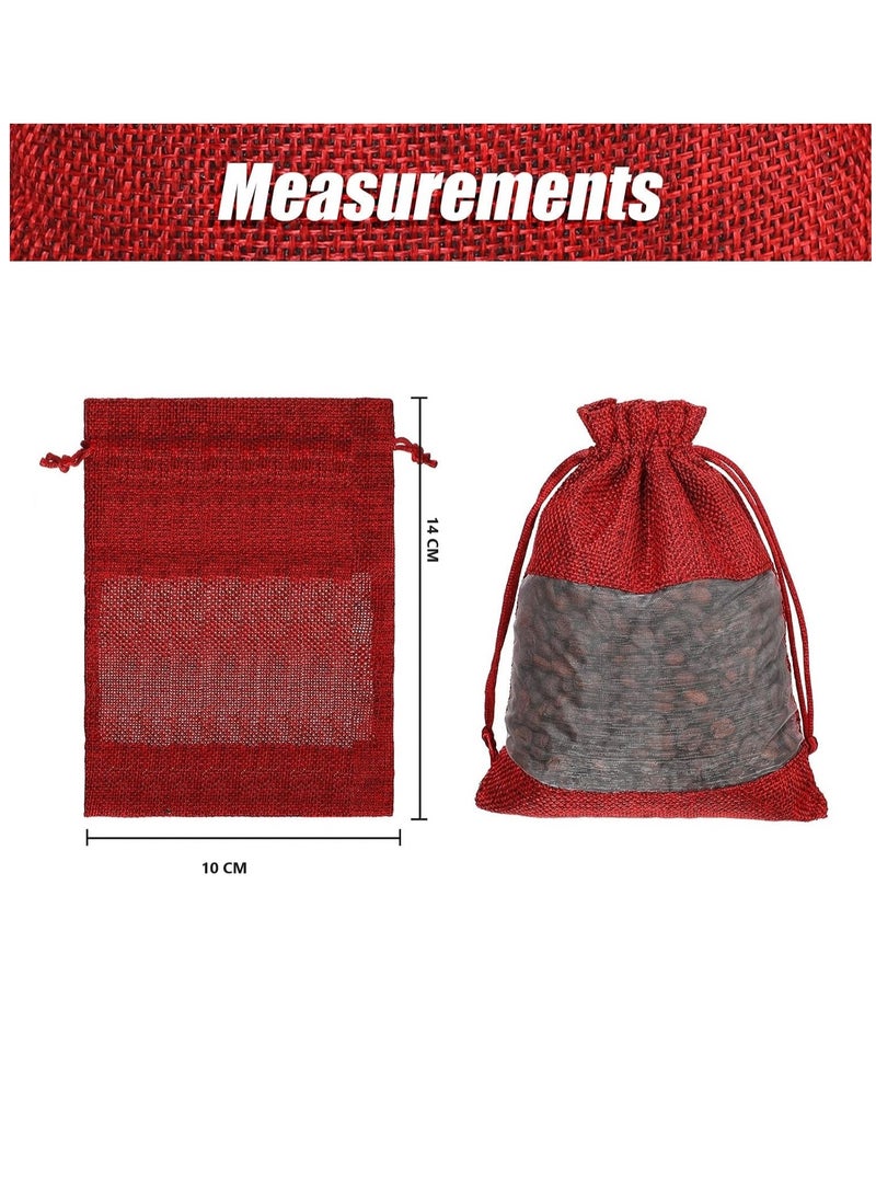 Y&D 10-Pieces 10x14 Cm Linen Burlap Sheer Bag Organza Bag Burlap Bags With Drawstring For Wedding Party Favors Cosmetic Samples Goodies Mesh Pouch (Wine Red)  - Image 2