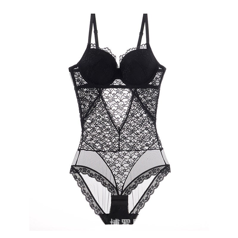مثير ومجري قطعة واحدة من الملابس الداخلية مع الدانتيل Underwire للمرأة، Shapewear الخصر-Cinching حمالة الصدر المتكاملة، رؤية من خلال الملابس - Image 1