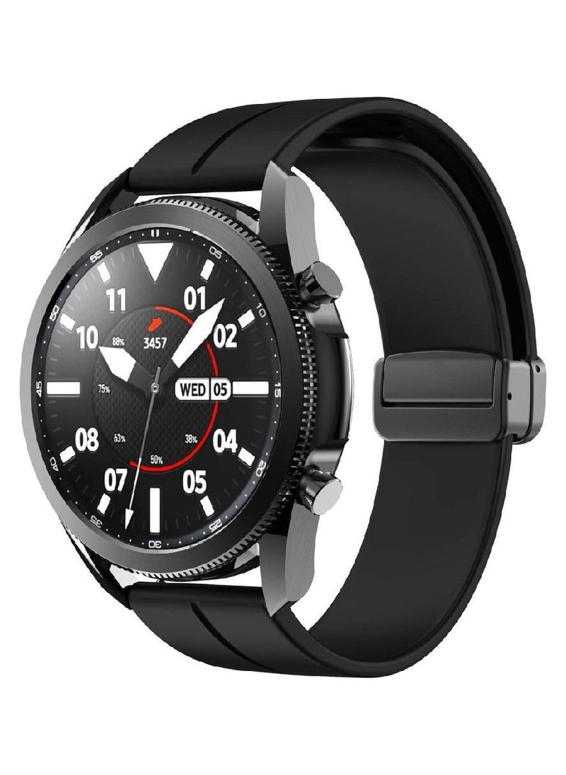 22mm Watch Straps Silicone Replacement Strap Compatible for Garmin Vivoactive 4/Galaxy Watch 3 45mm/ Gen 5/for Huawei GT2 46mm/ GT2 pro 46mm Magnetic Clasp Quick Release Watch Strap (Black) - Image 1