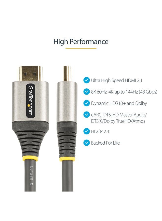 StarTech .com 3m HDMI 2.1 Kabel 8K - Zertifiziertes Ultra High Speed HDMI Kabel 48Gbit/s - 8K 60Hz/4K 120Hz HDR10+ eARC - UHD 8K HDMI Monitorkabel - Monitor/TV - Flexible TPE Ummantelung (HDMM21V3M) - Image 2